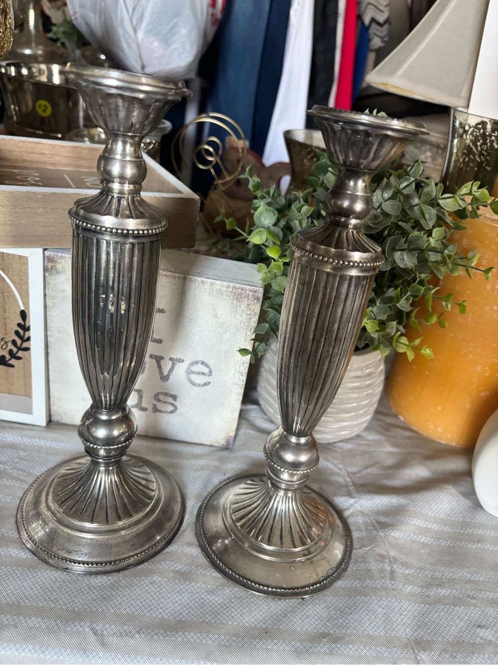 Source Unknown Silver-Tone Fluted Candlestick Pair